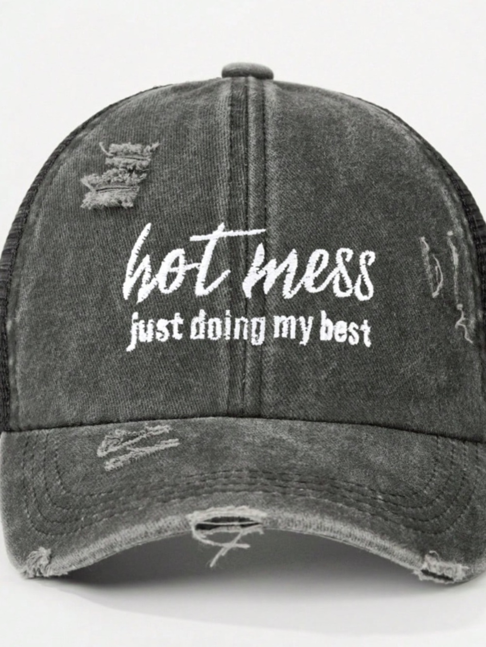 Hot Mess, Just doing my Best Graphic Embroidered Baseball Ponytail Cap - Picture 4 of 9